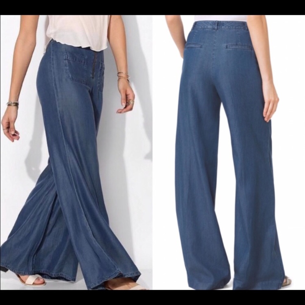 Wide legged blue denim pants